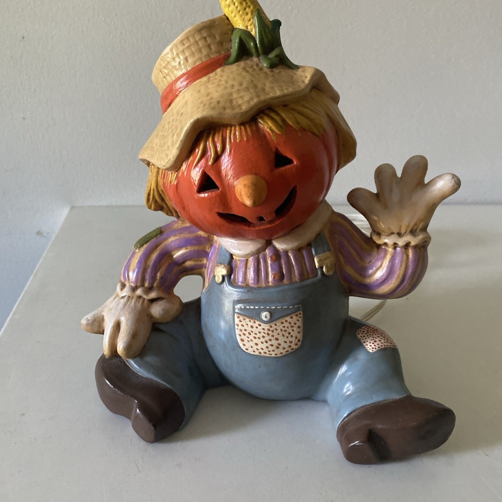 Vintage 1983 Gare Ceramic Halloween Light Up  Pumpkin Scarecrow